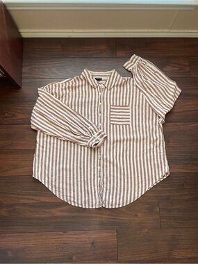 TORRID long sleeve button up relaxed brown cream stripes Women Size 1
